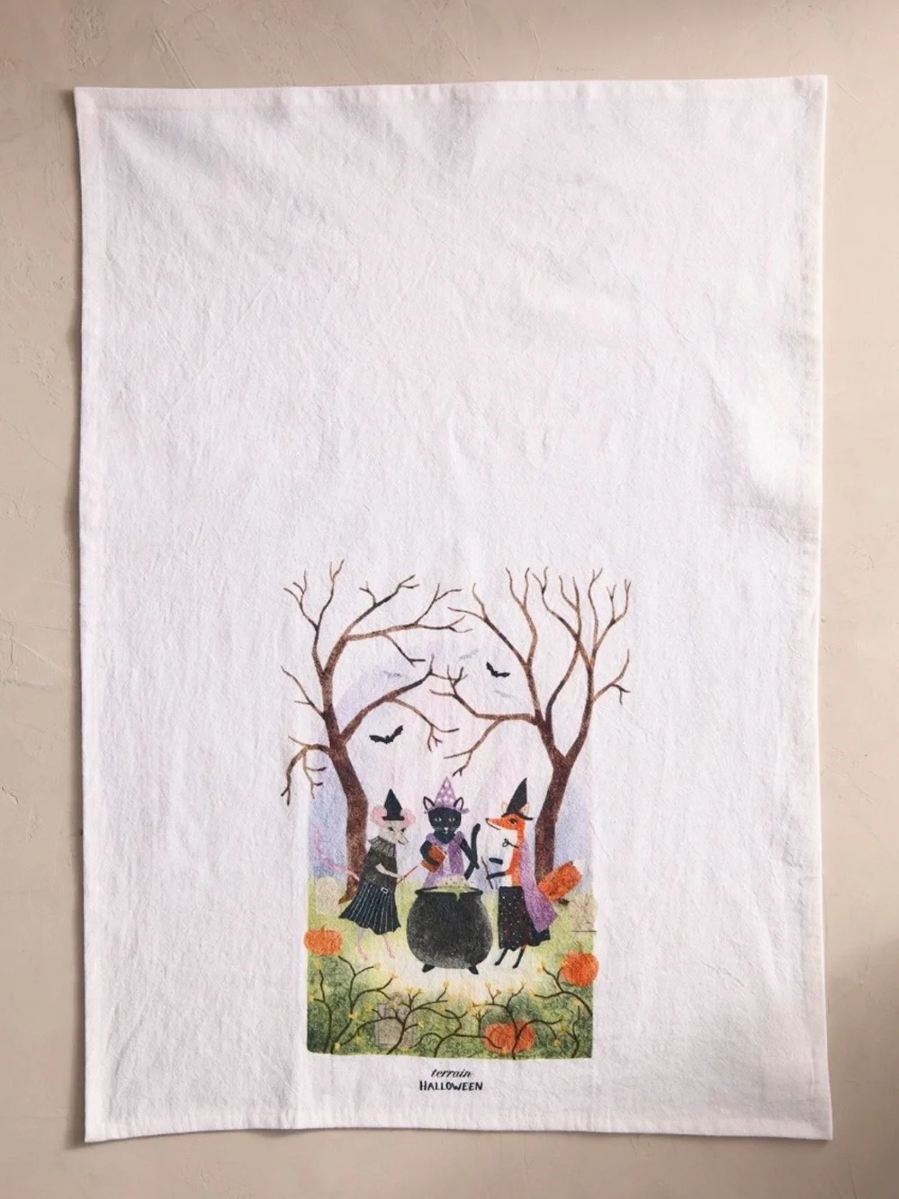 Anthropologie Terrain Witchy Critters Cotton Dish Towel Halloween NEW
